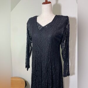 Vtg Nostalgia Black Lace Dress Maxi Dress Halloween Whimsygoth Full Dress Size M